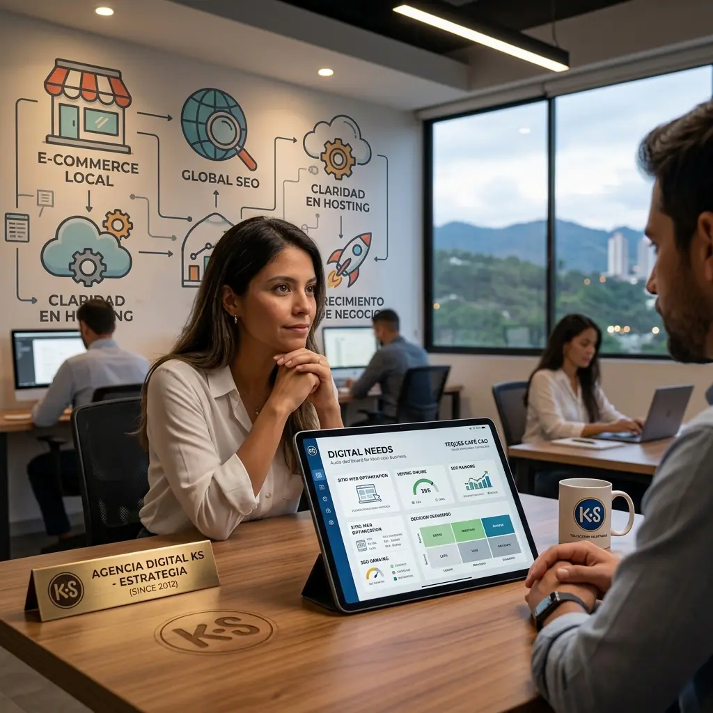 Reunión de consultoría con Agencia Digital KS evaluando qué solución digital necesita tu negocio en Miranda